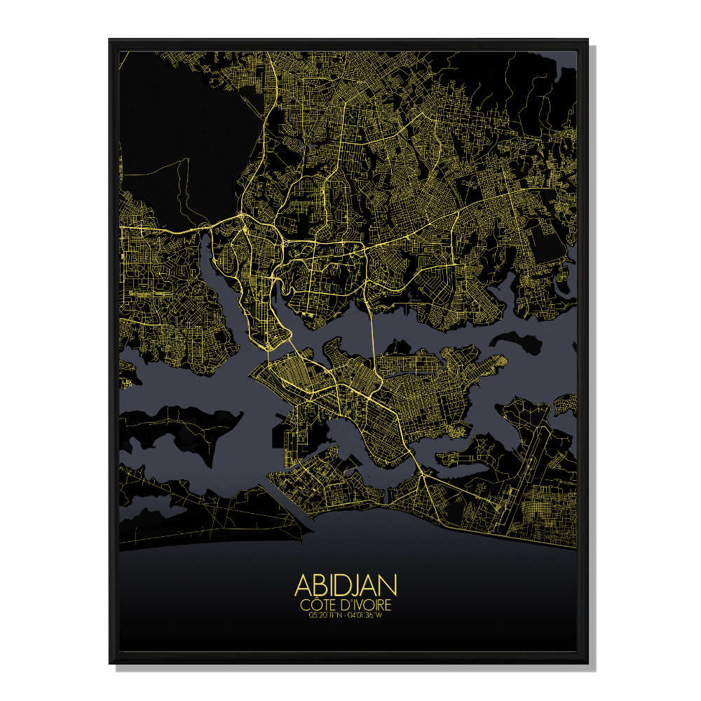 ABIDJAN - Carte City Map Nuit 40x50