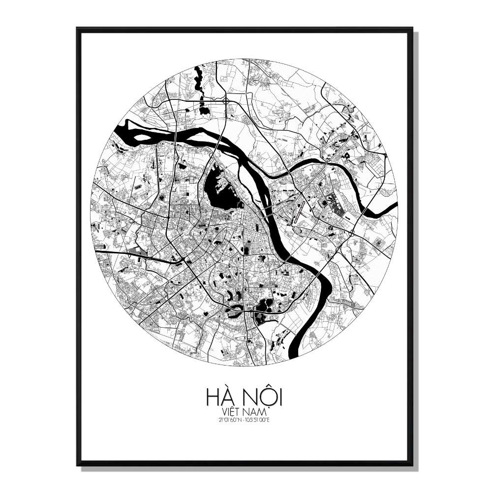 Affiche Hanoi Carte ronde 40x50
