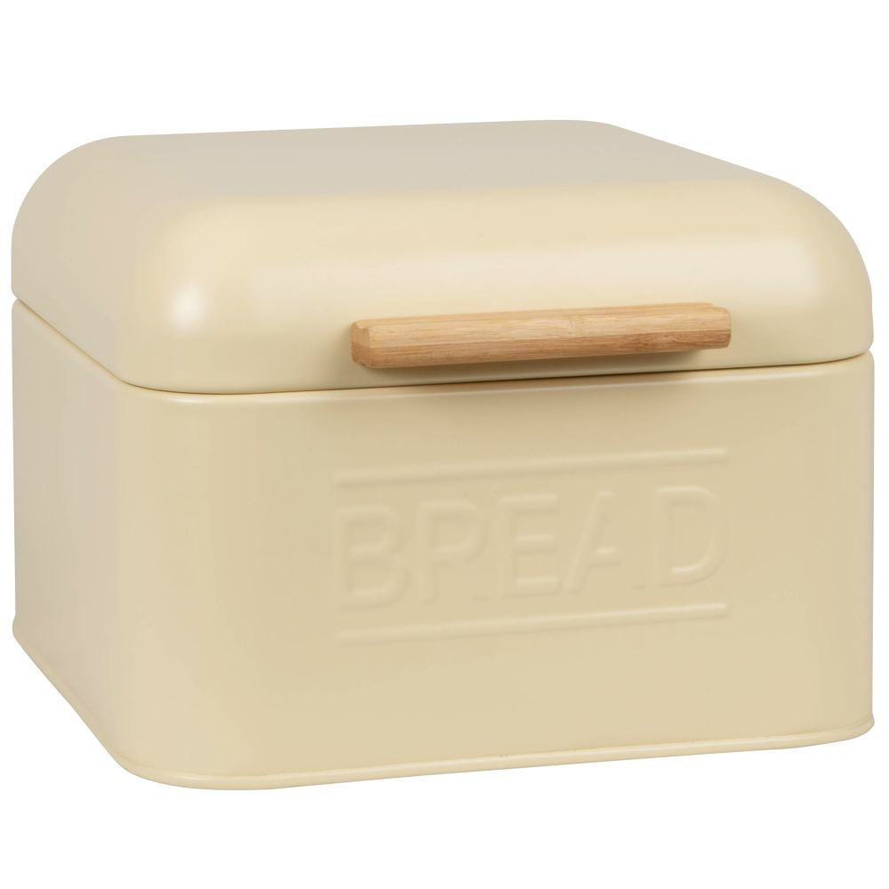 Boîte à pain en métal jaune et bambou