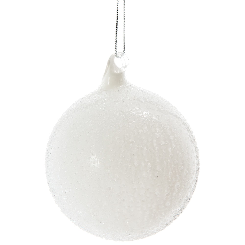 Boule de Noël en verre blanc effet glacé