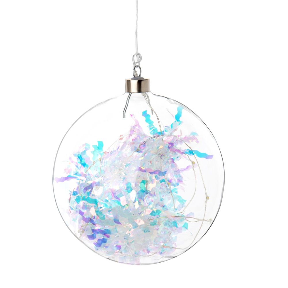 Boule de Noël lumineuse en verre décor irisé