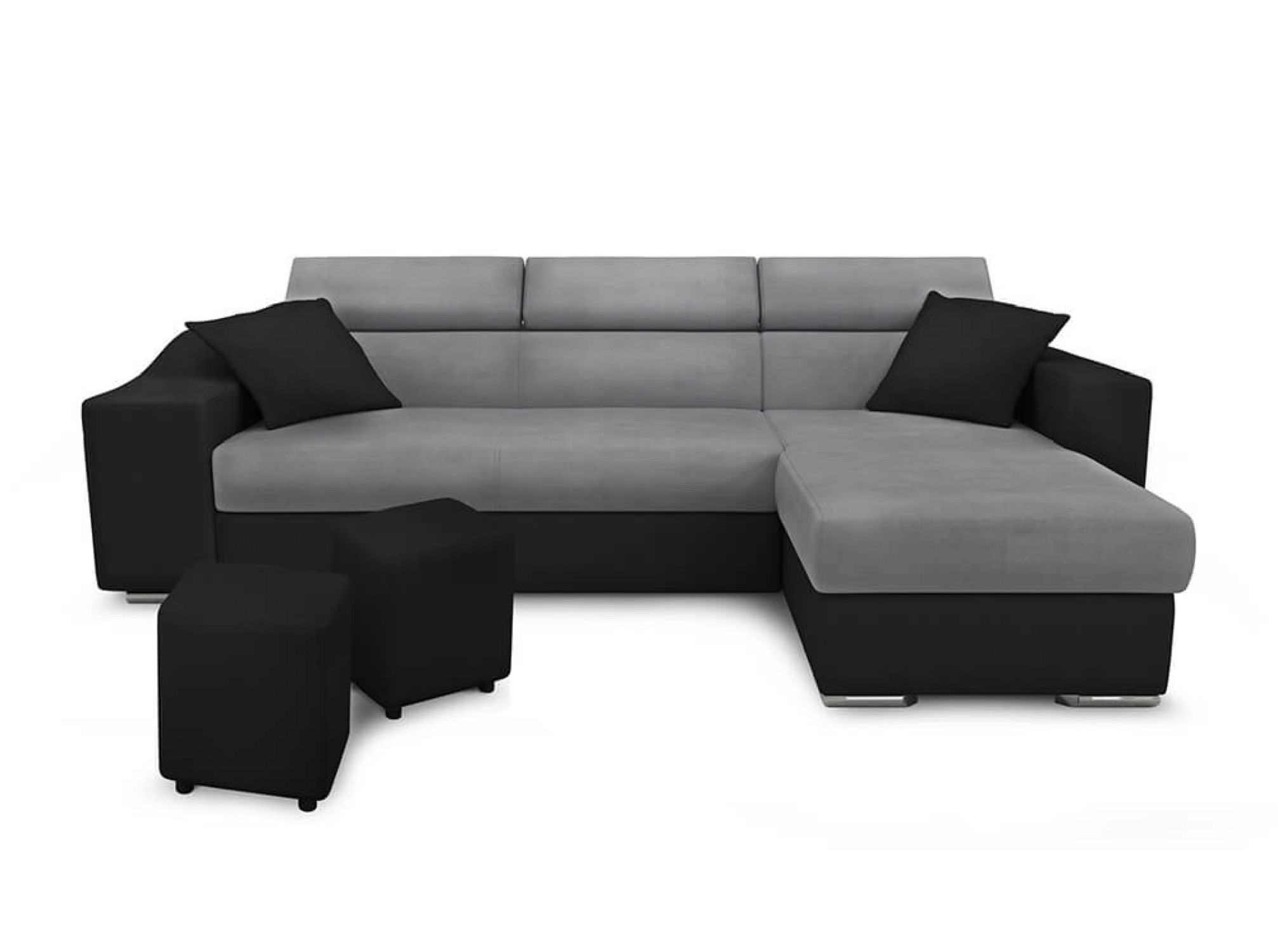 Canapé d'angle convertible noir/gris avec niche de rangement gauche