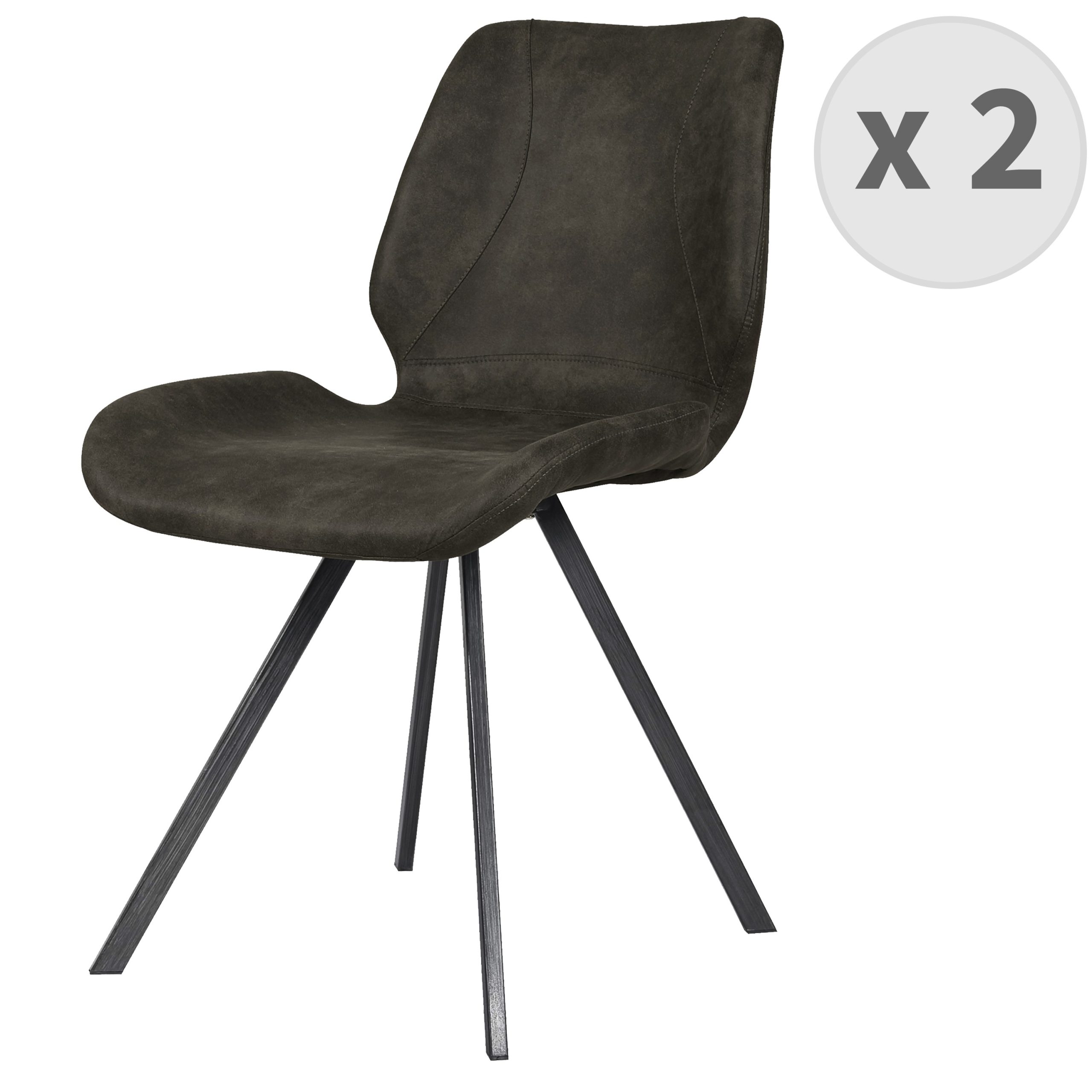 Chaise industrielle micro vintage marron foncé pieds métal noir (x2)