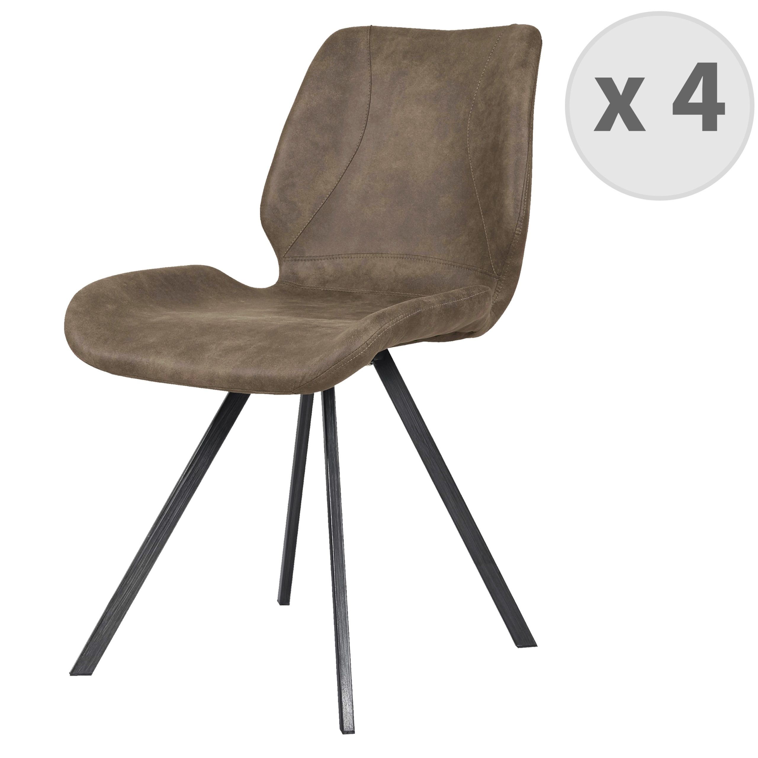 Chaise industrielle microfibre vintage marron/métal noir brossés (x4)