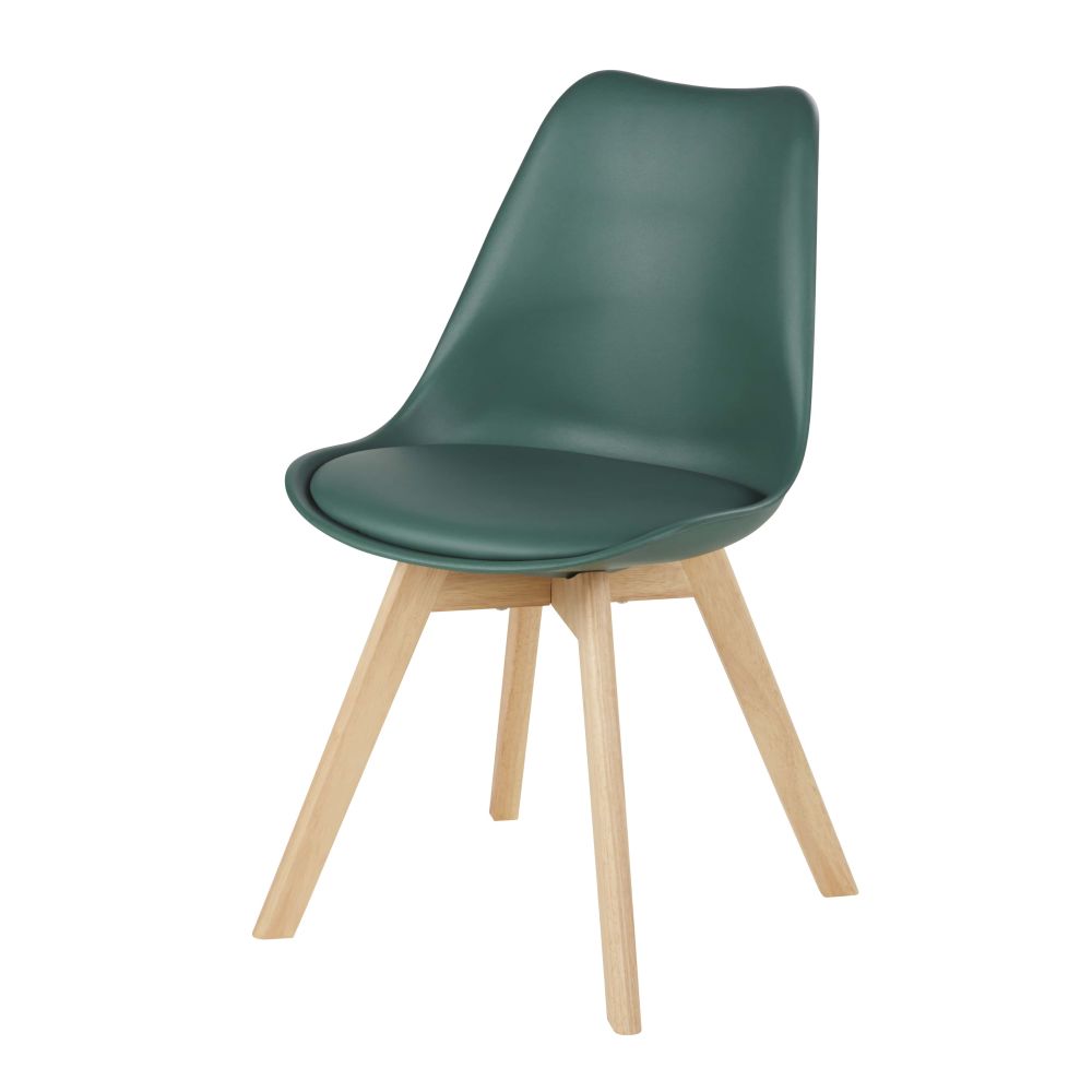 Chaise style scandinave vert foncé et bois d'hévéa