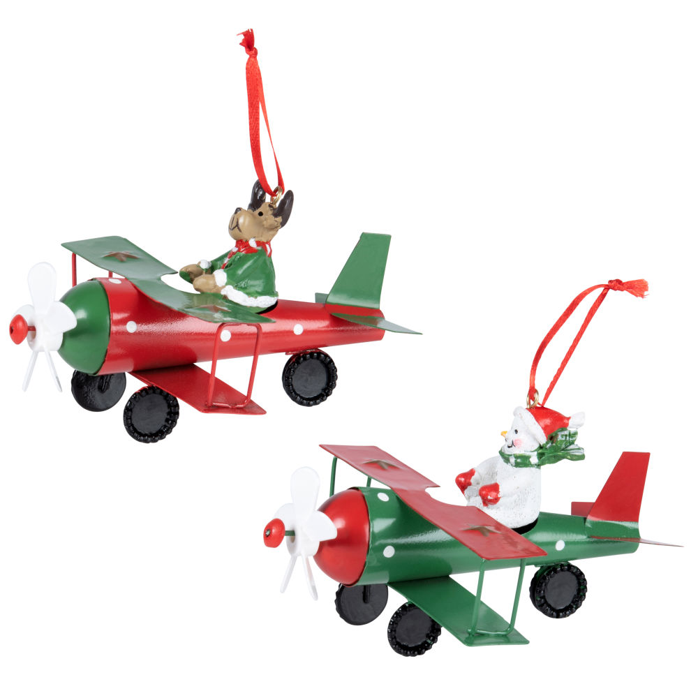 Déco de Noël avions rouges et verts (x2)