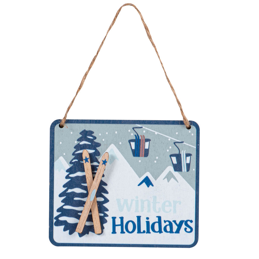 Déco de Noël pancarte imprimé station de ski bleu clair
