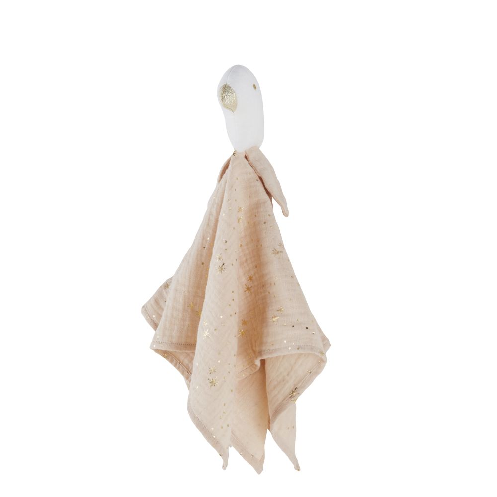 Doudou lange oiseau en gaze de coton biologique blanc