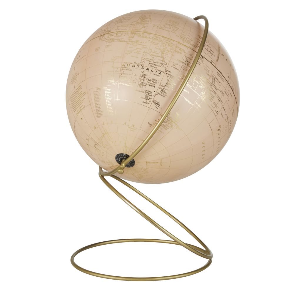 Globe terrestre sur pied carte du monde en métal rose et doré