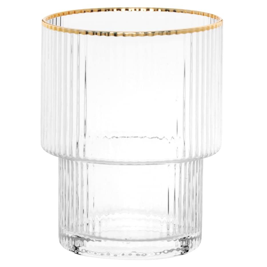 Gobelet en verre strié avec bordure dorée