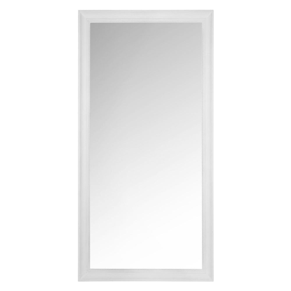 Grand miroir rectangulaire à moulures en bois de sapin écru 90x180