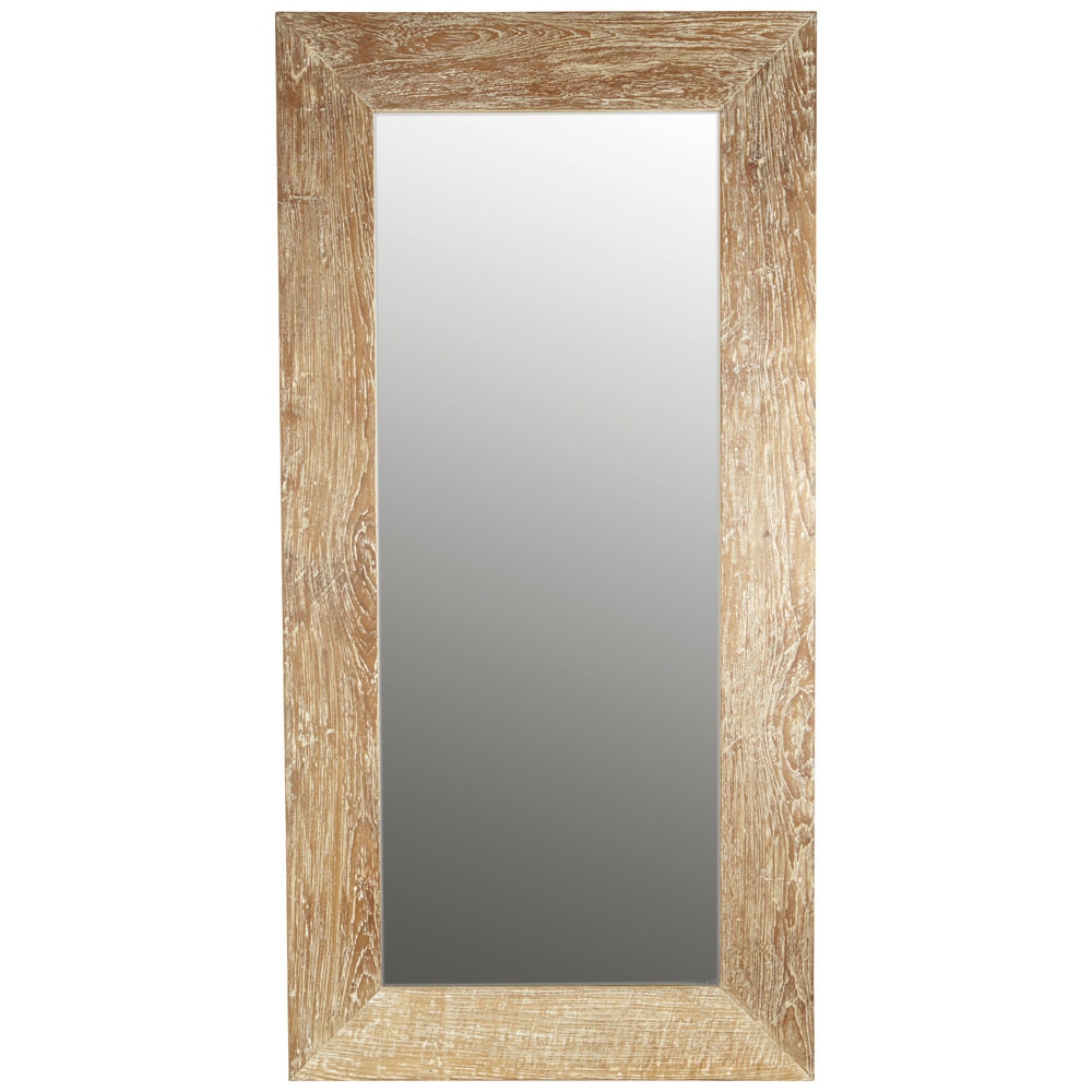 Grand miroir rectangulaire en bois d'hévéa blanchi 100x200