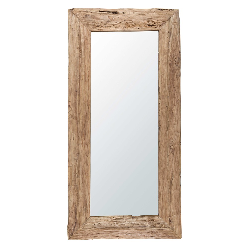 Grand miroir rectangulaire en bois de teck recyclé 100x200