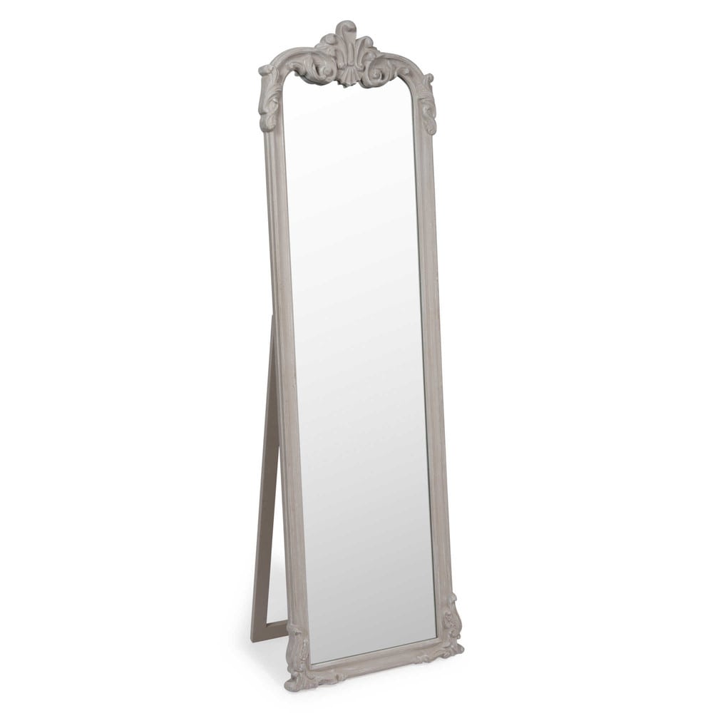 Grand miroir rectangulaire sur pied à moulures beige 54x178