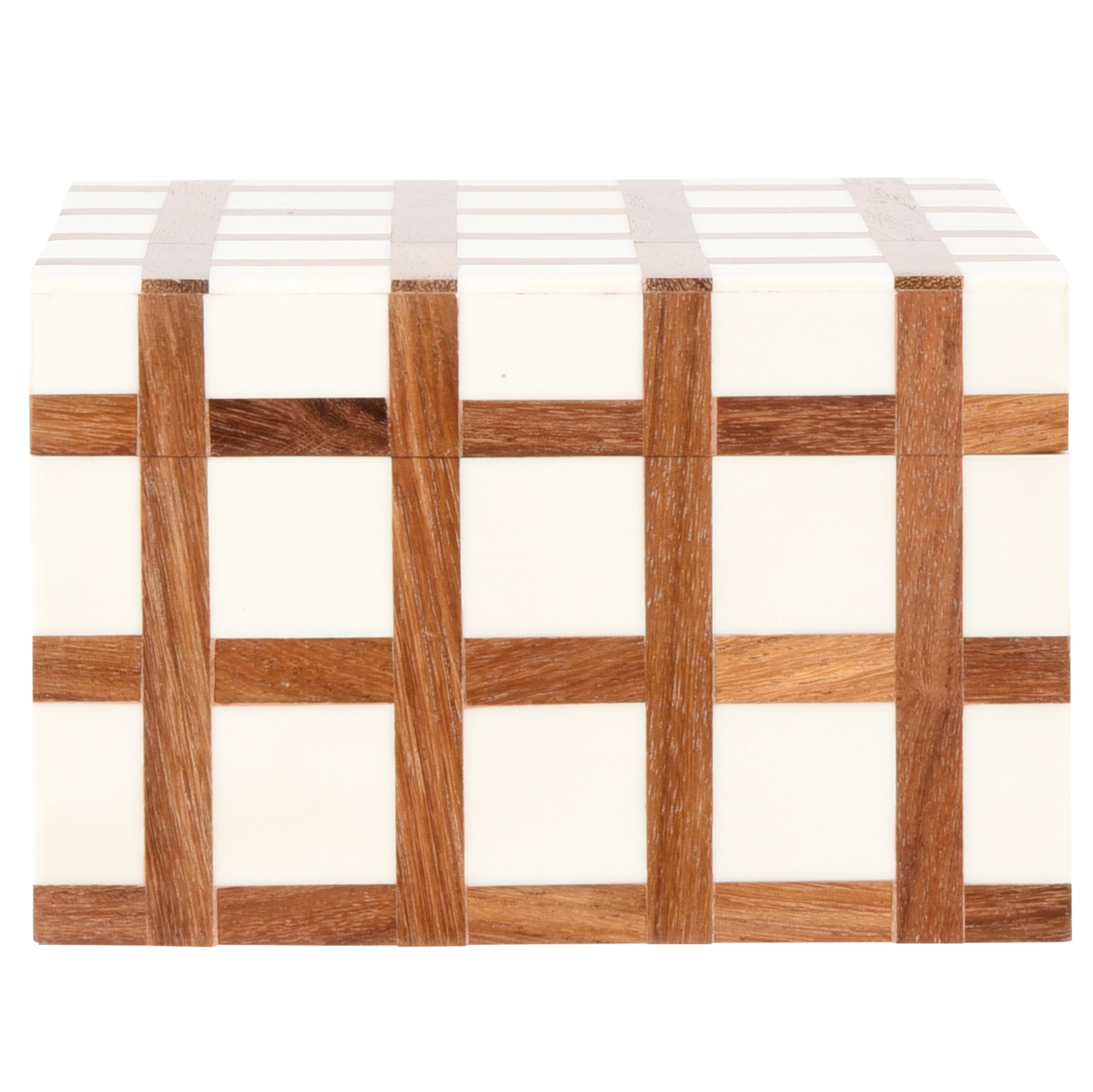 Grande boîte décorative carrée damier blanc et marron