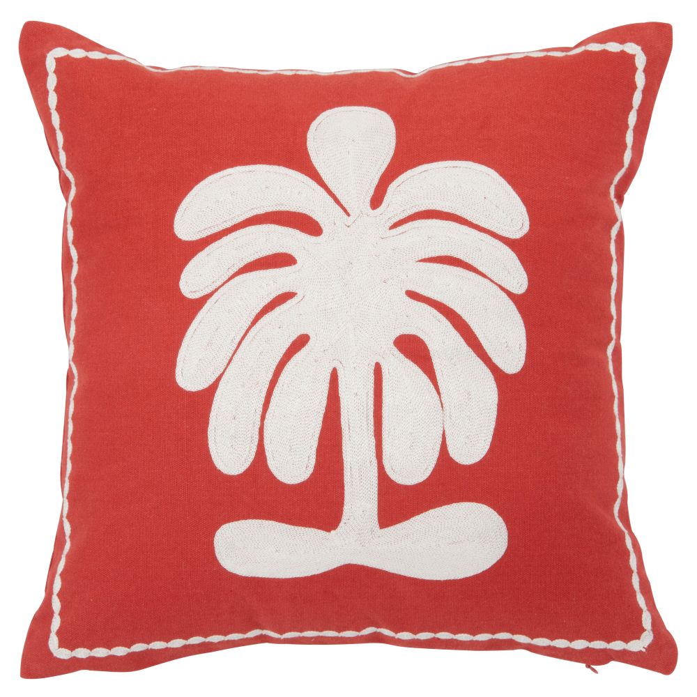 Housse de coussin en coton terracotta motif palmier écru avec broderie 40x40