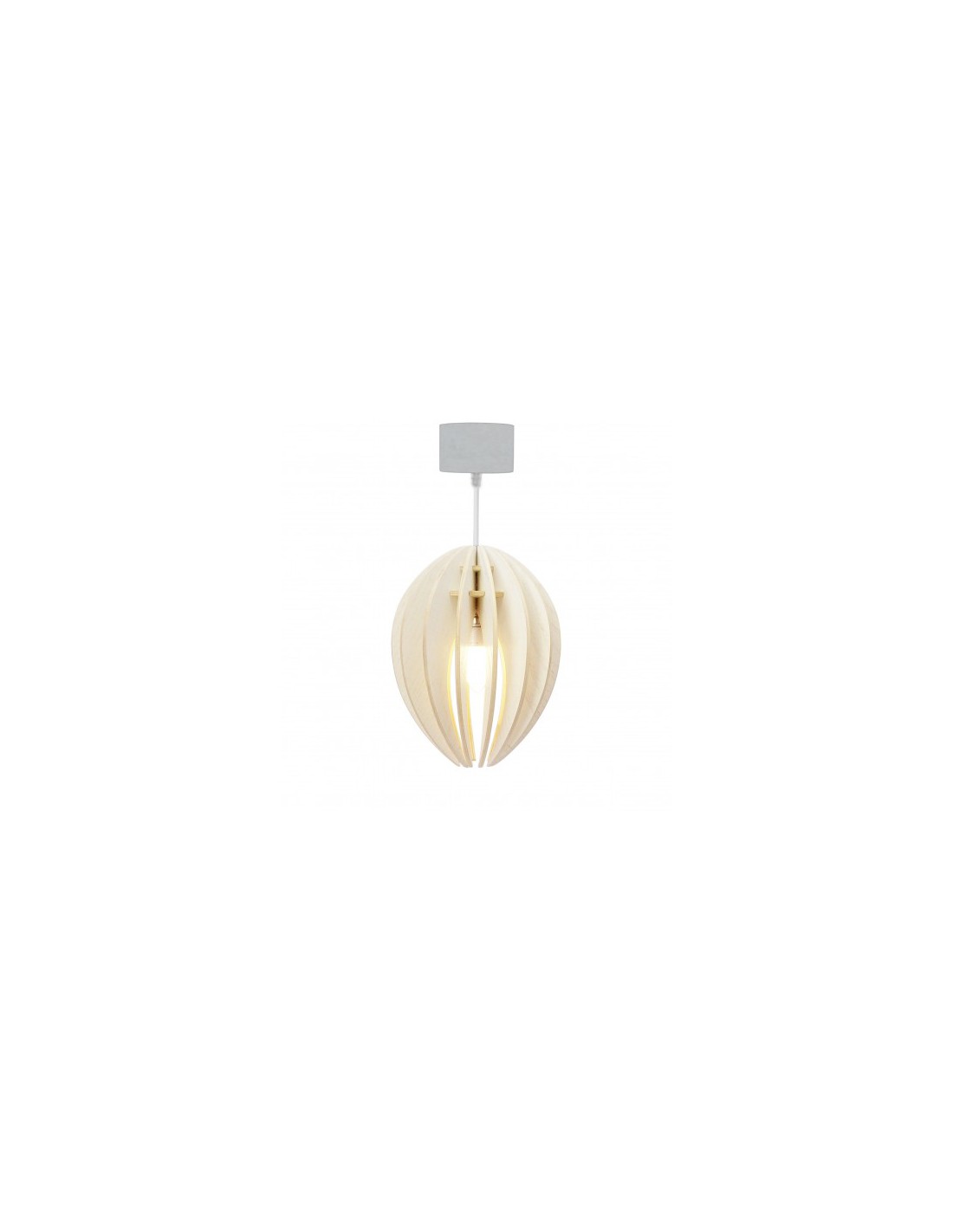 Lampe suspension bois et béton frêne teinté blanc cordon blanc