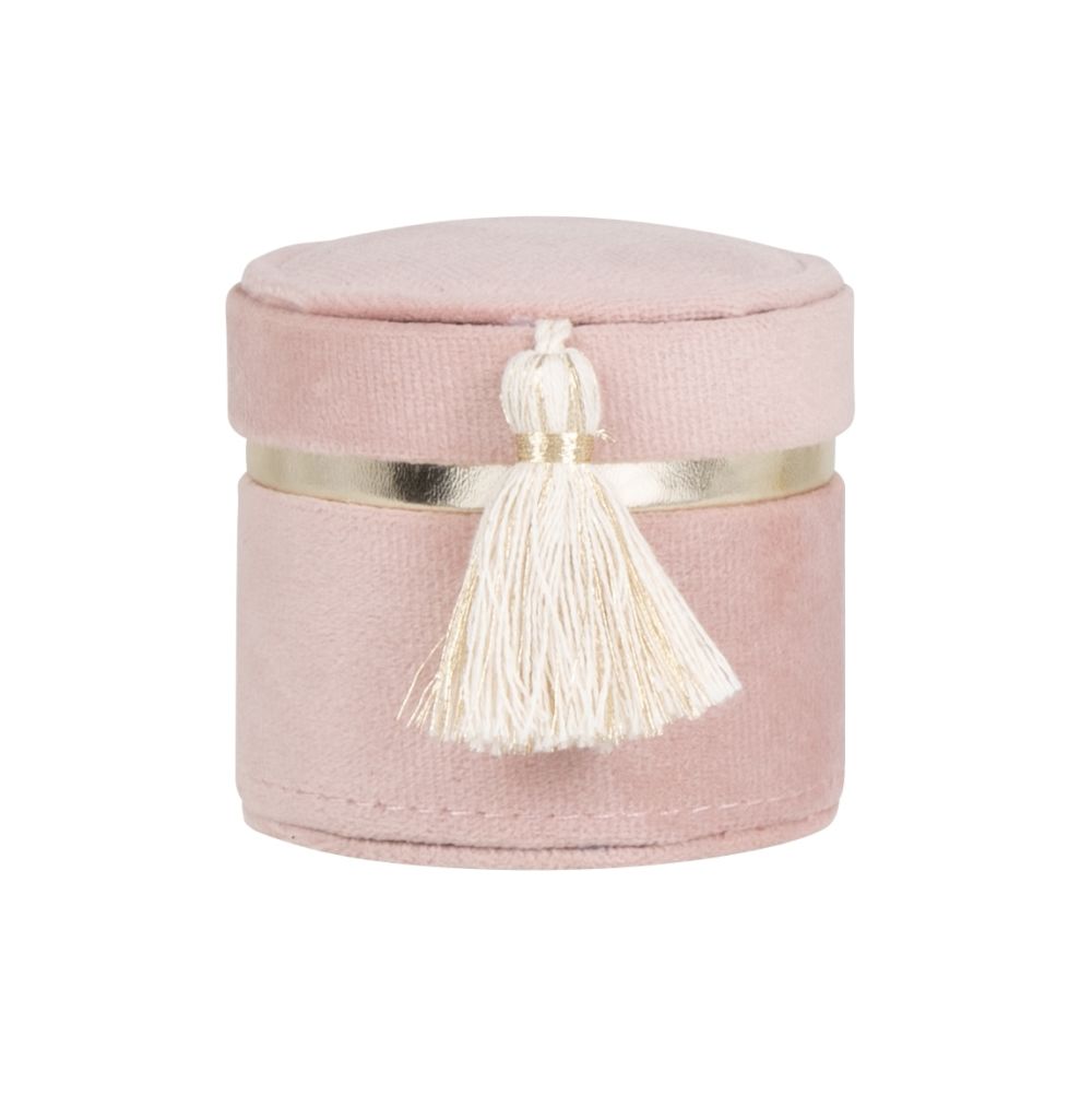 Mini boîte bijoux ronde compartimentée en velours rose clair