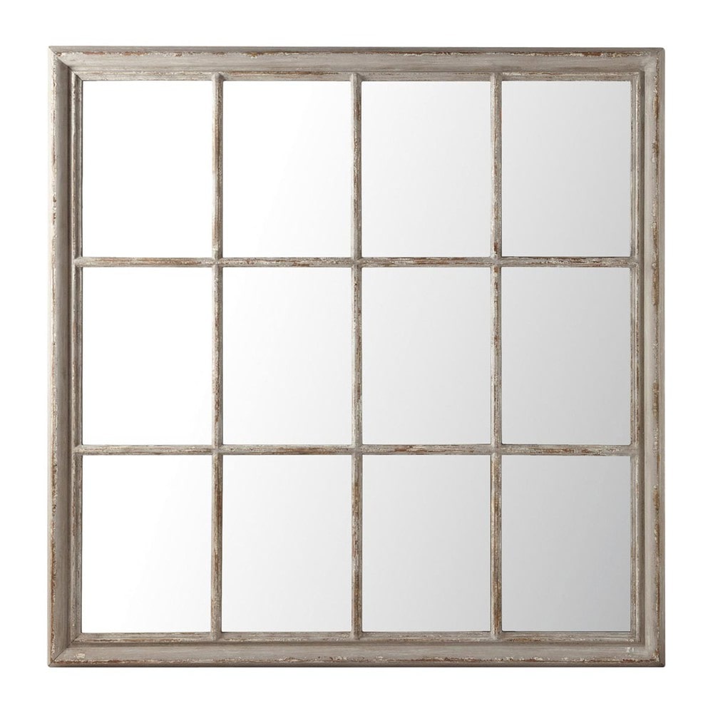 Miroir fenêtre carré en bois de paulownia gris 120x120