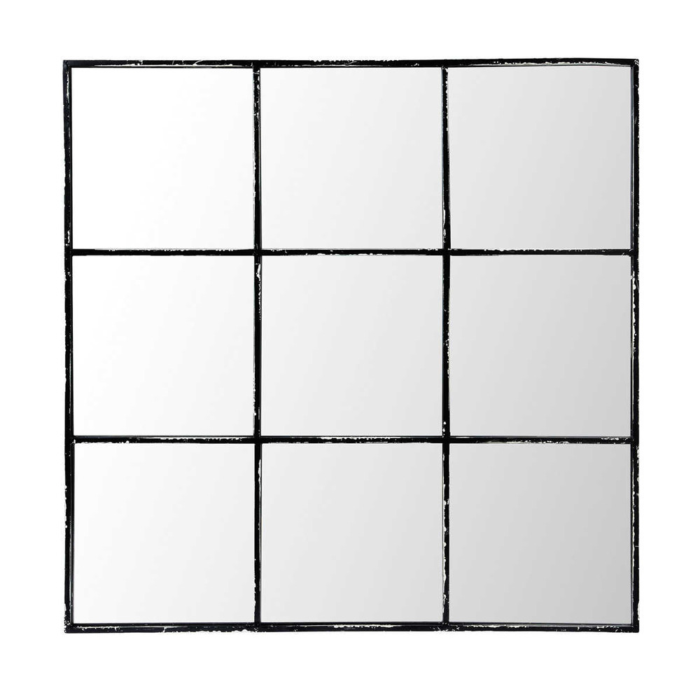 Miroir fenêtre carrée industriel en métal noir 90x90