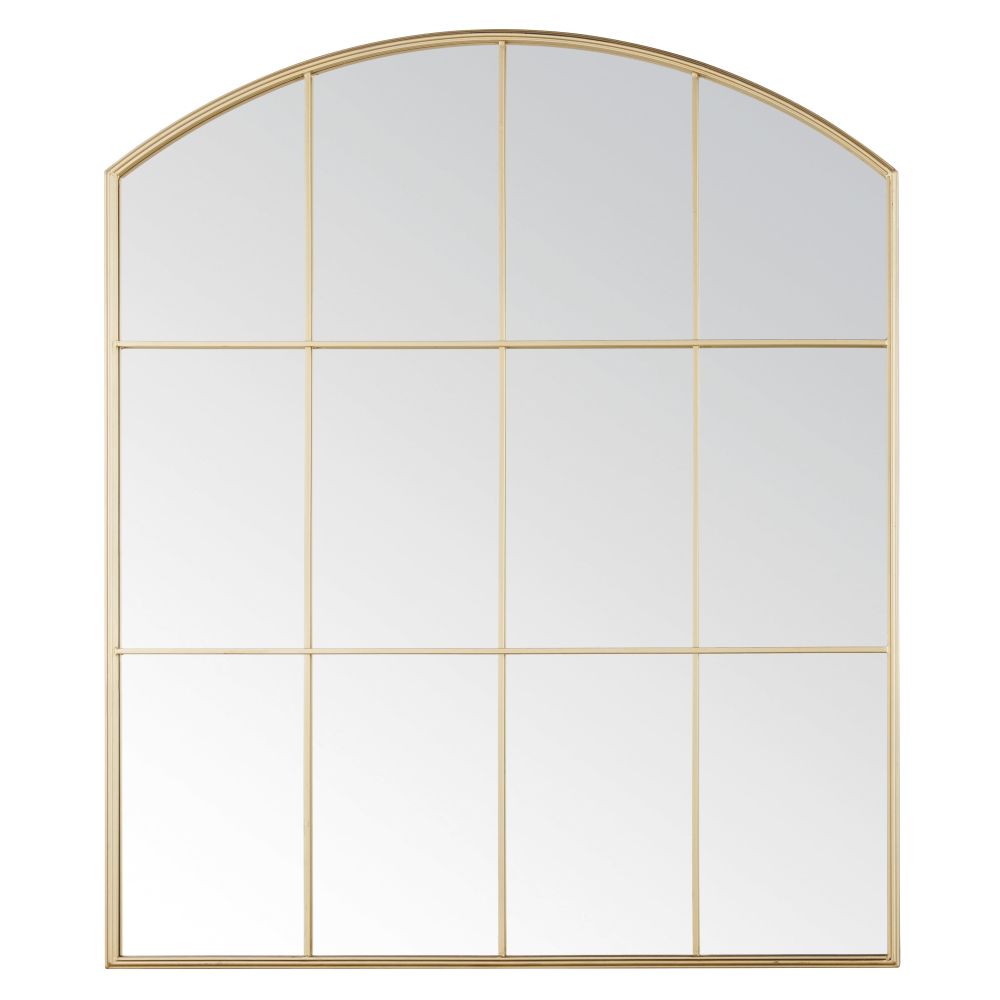 Miroir fenêtre rectangulaire arrondi en métal doré 120x140