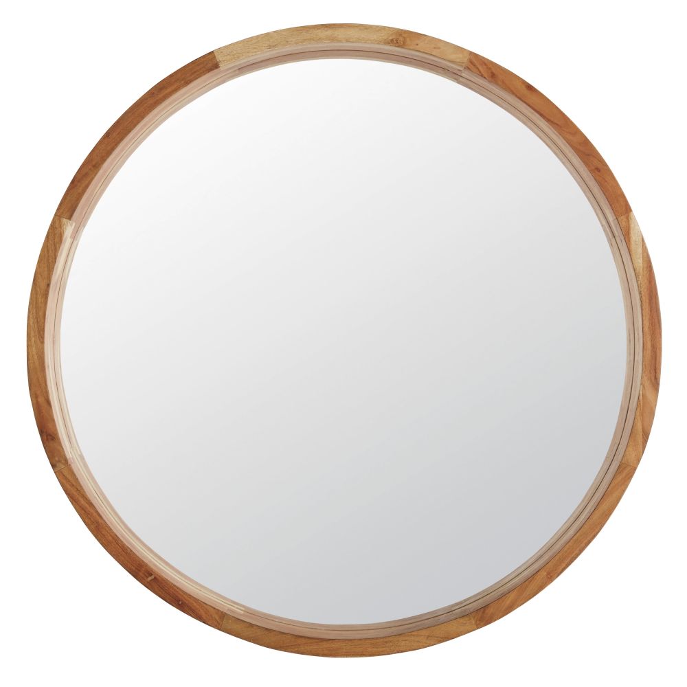 Miroir rond en bois d'acacia marron D99