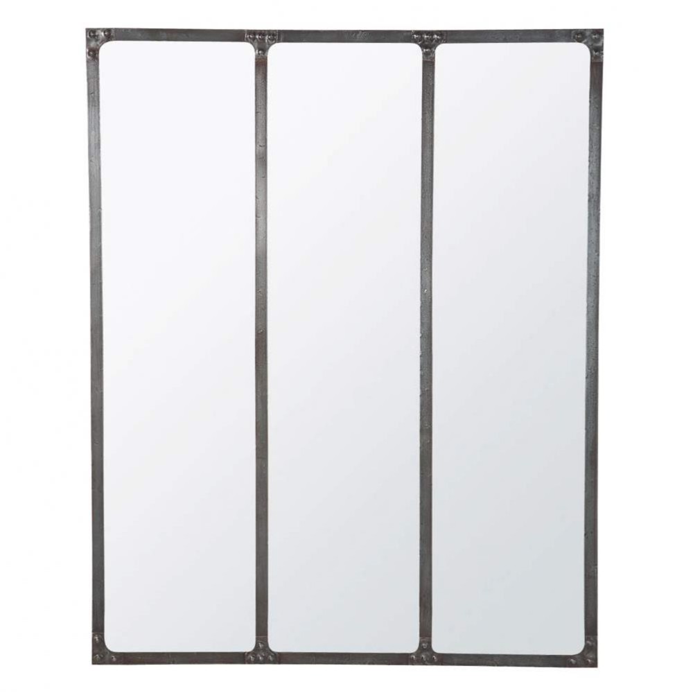 Miroir verrière rectangulaire industriel en métal effet vieilli 95x120