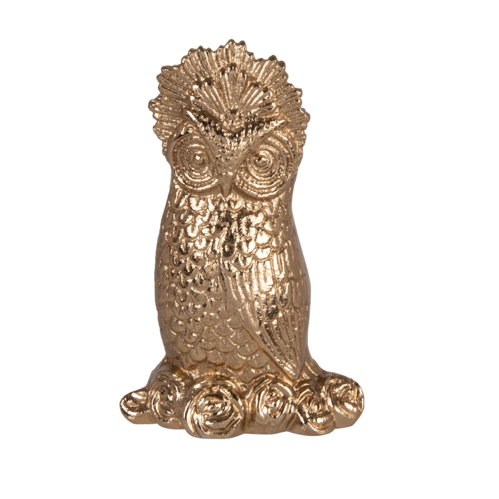 Statuette hibou en métal doré H14