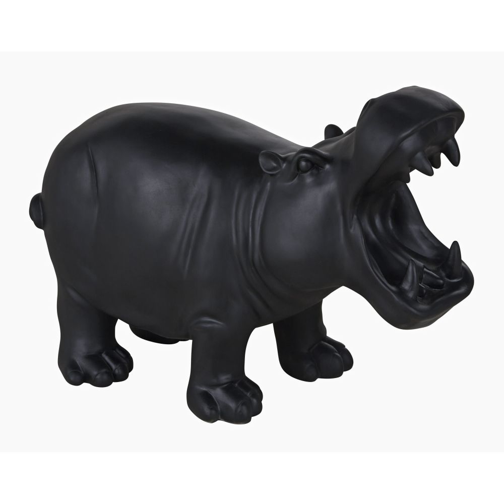Statuette hippopotame en ciment noir H44