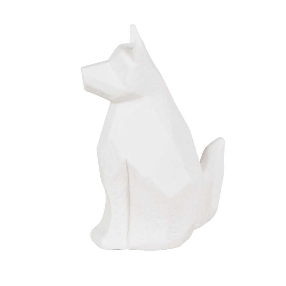 Statuette loup origami en porcelaine blanche H15