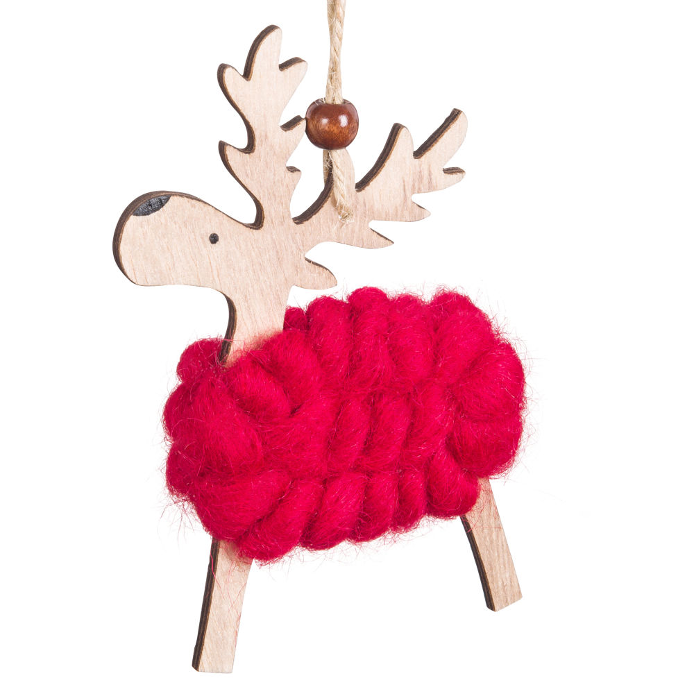 Suspension de Noël cerf en laine rouge