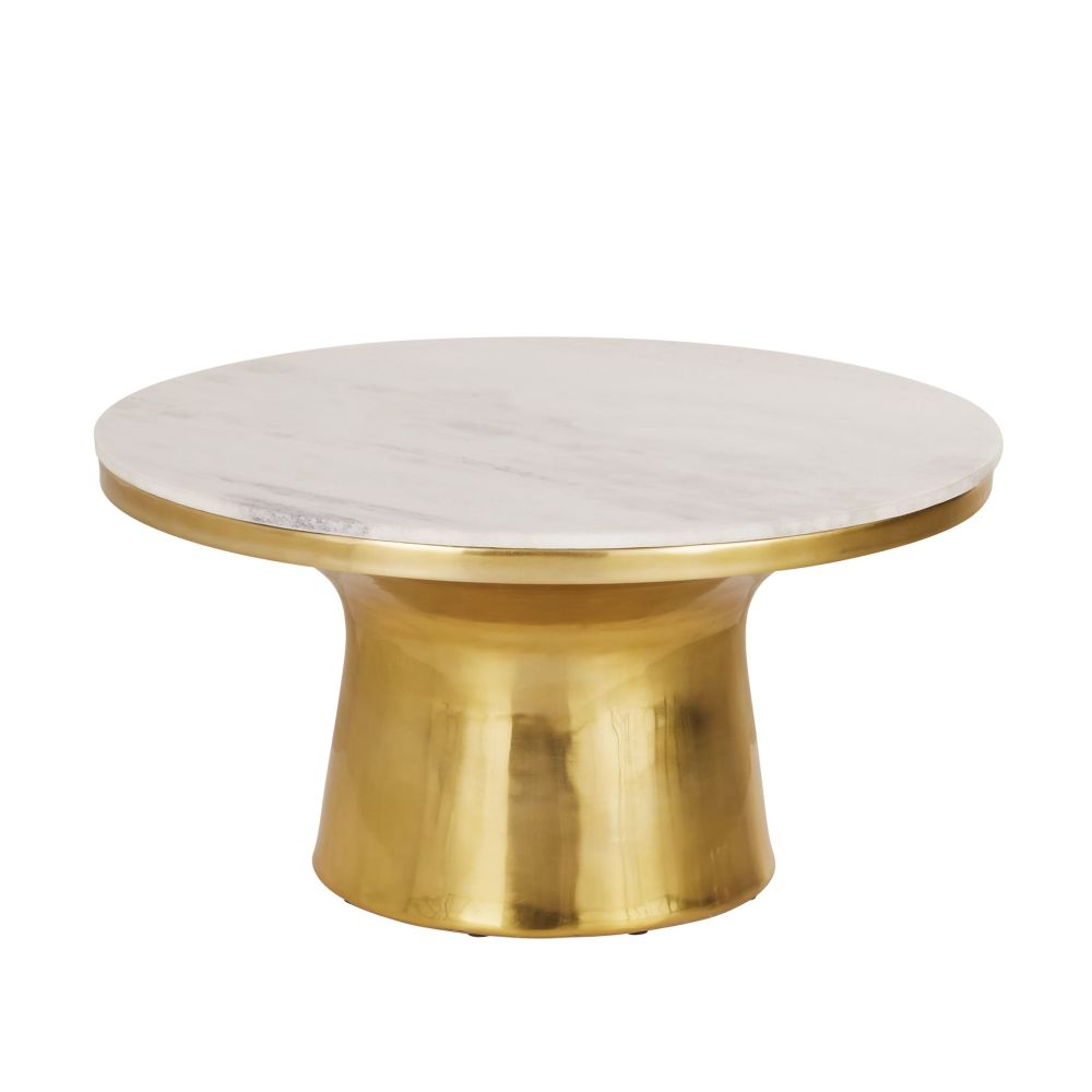 Table basse ronde en marbre blanc et métal doré