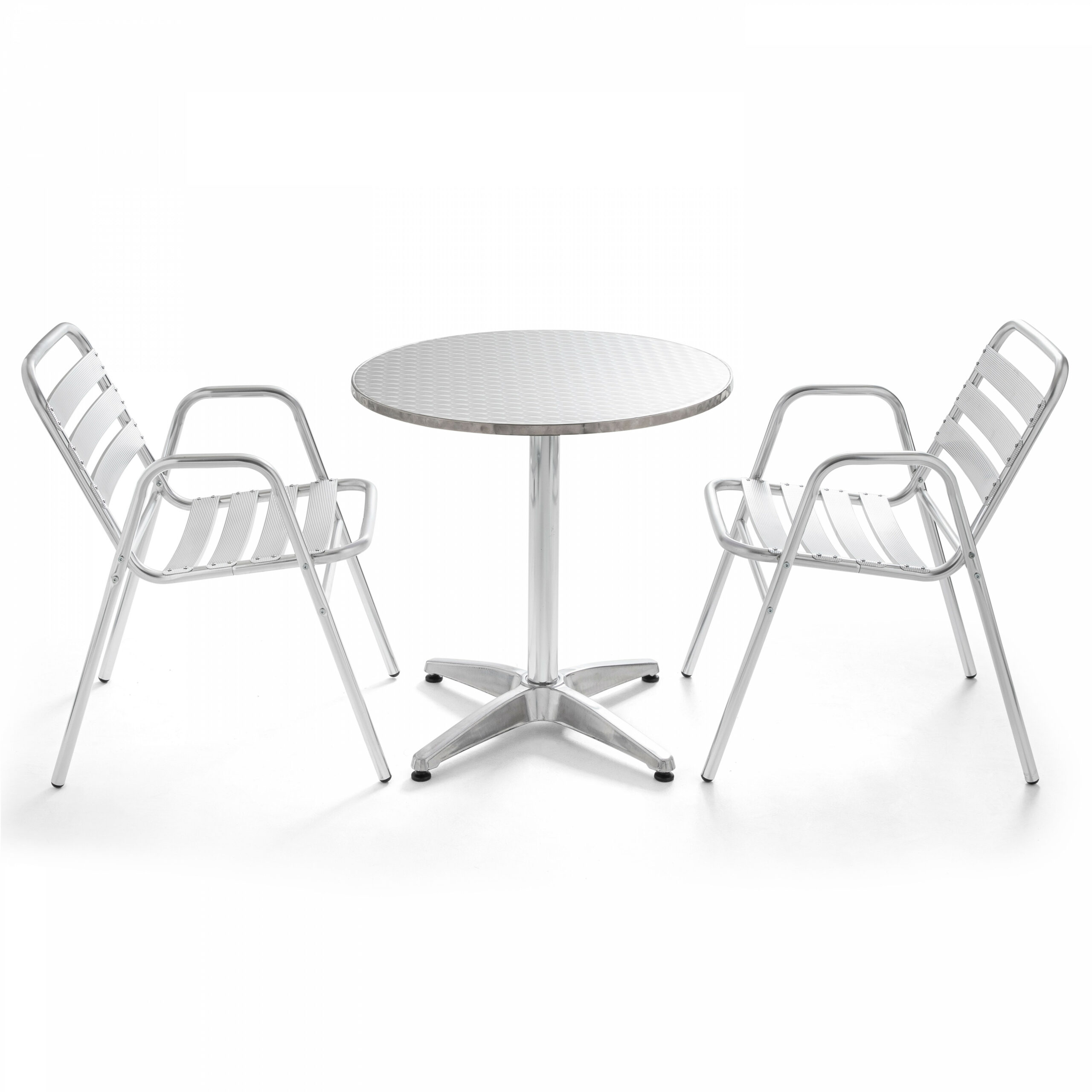 Table de jardin ronde avec 2 fauteuils en aluminium