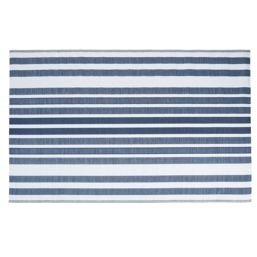 Tapis en polypropylène motifs à rayures blanches et bleues 180x270
