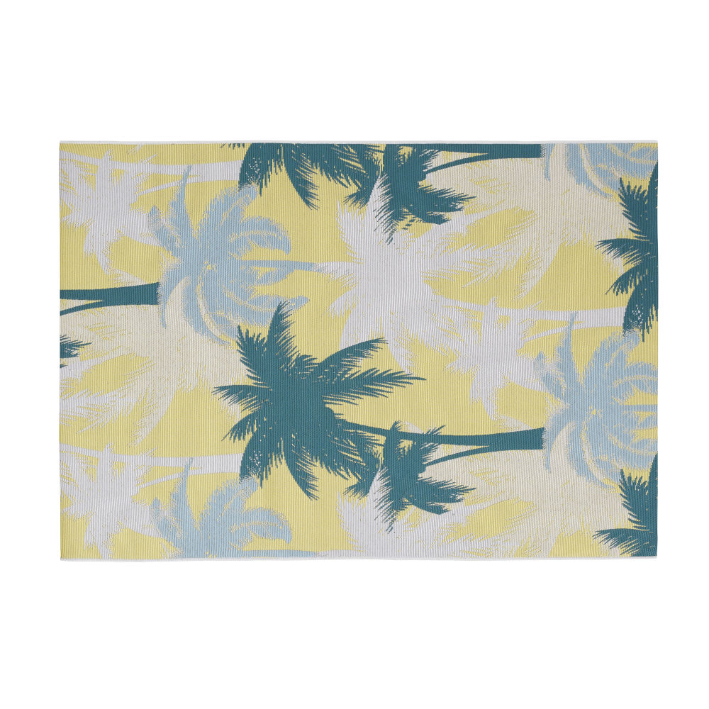 Tapis en polypropylène motifs palmier jaune et bleu canard 120x180