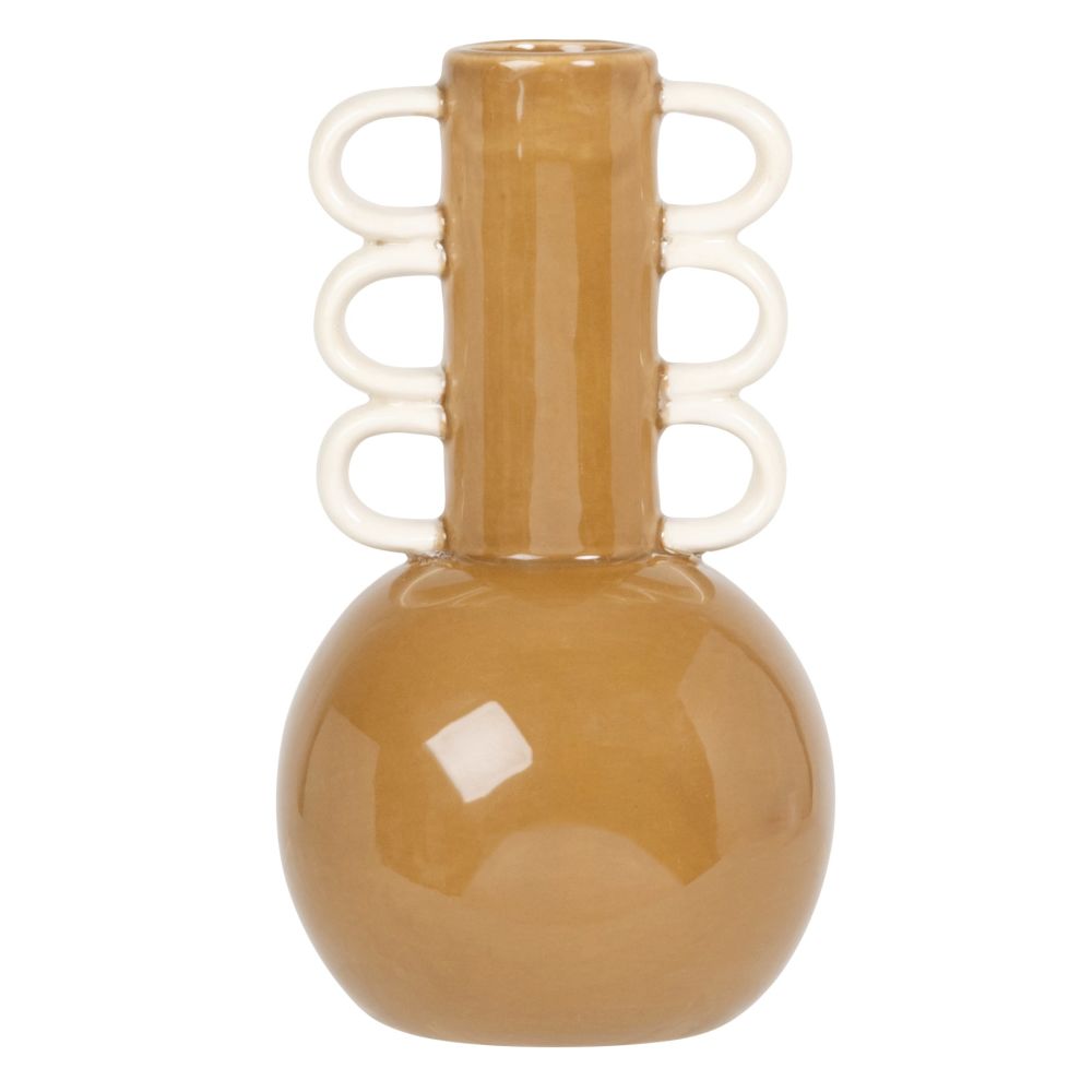 Vase à oreilles en porcelaine beige et caramel H18