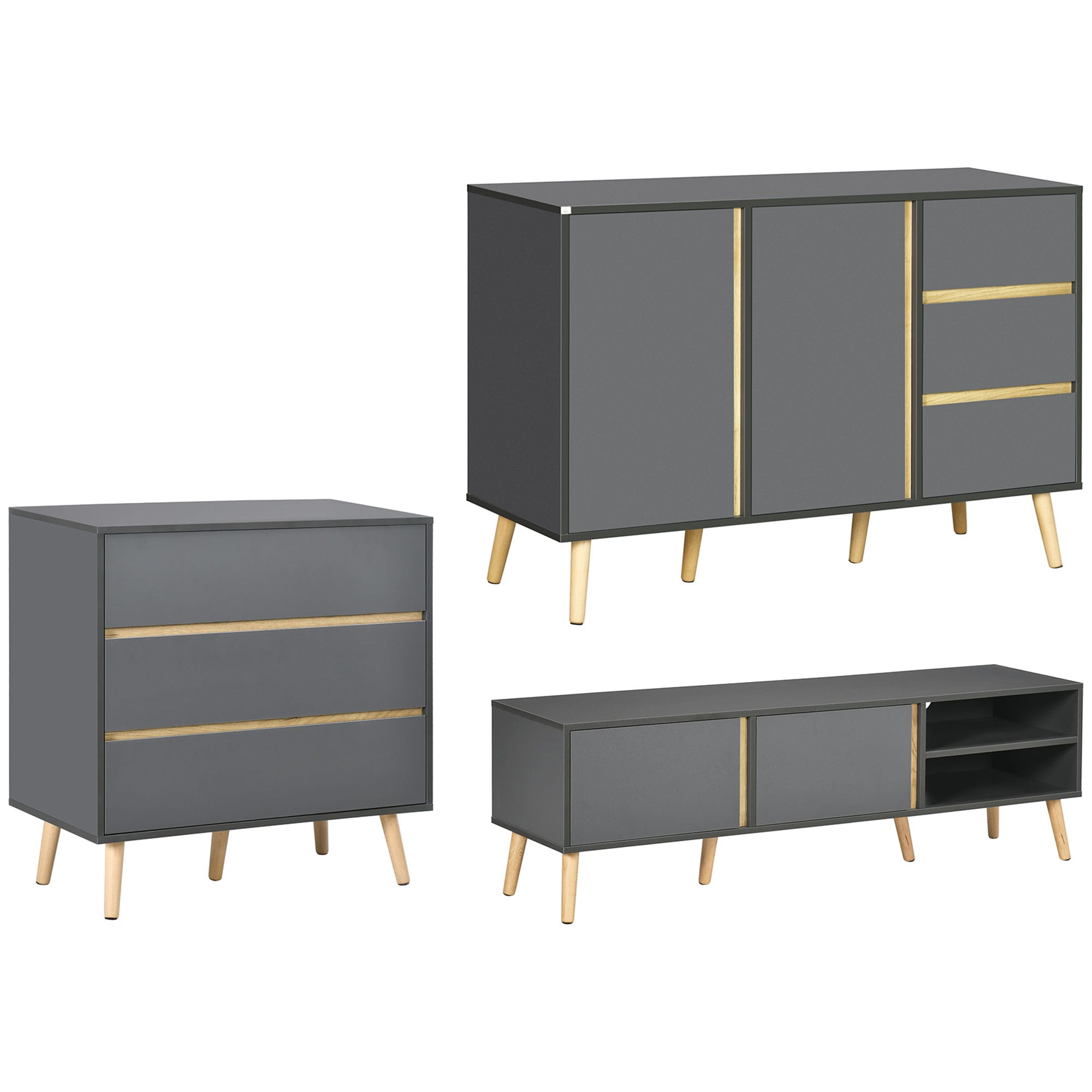 HOMCOM Ensemble de commode 3 tiroirs