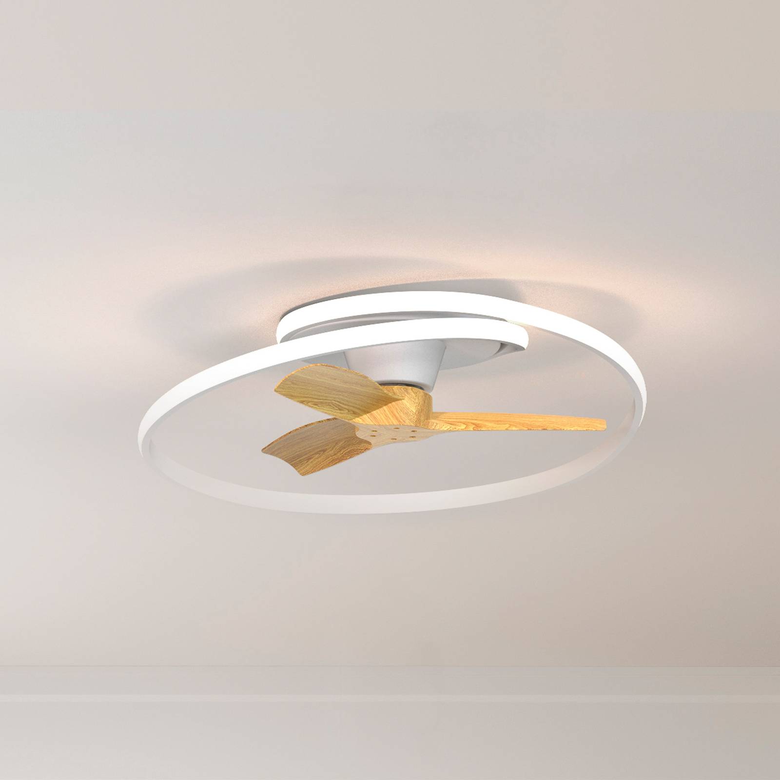Mantra Iluminación Ventilateur de plafond LED Ocean blanc/bois DC silencieux Ø 78 cm CCT