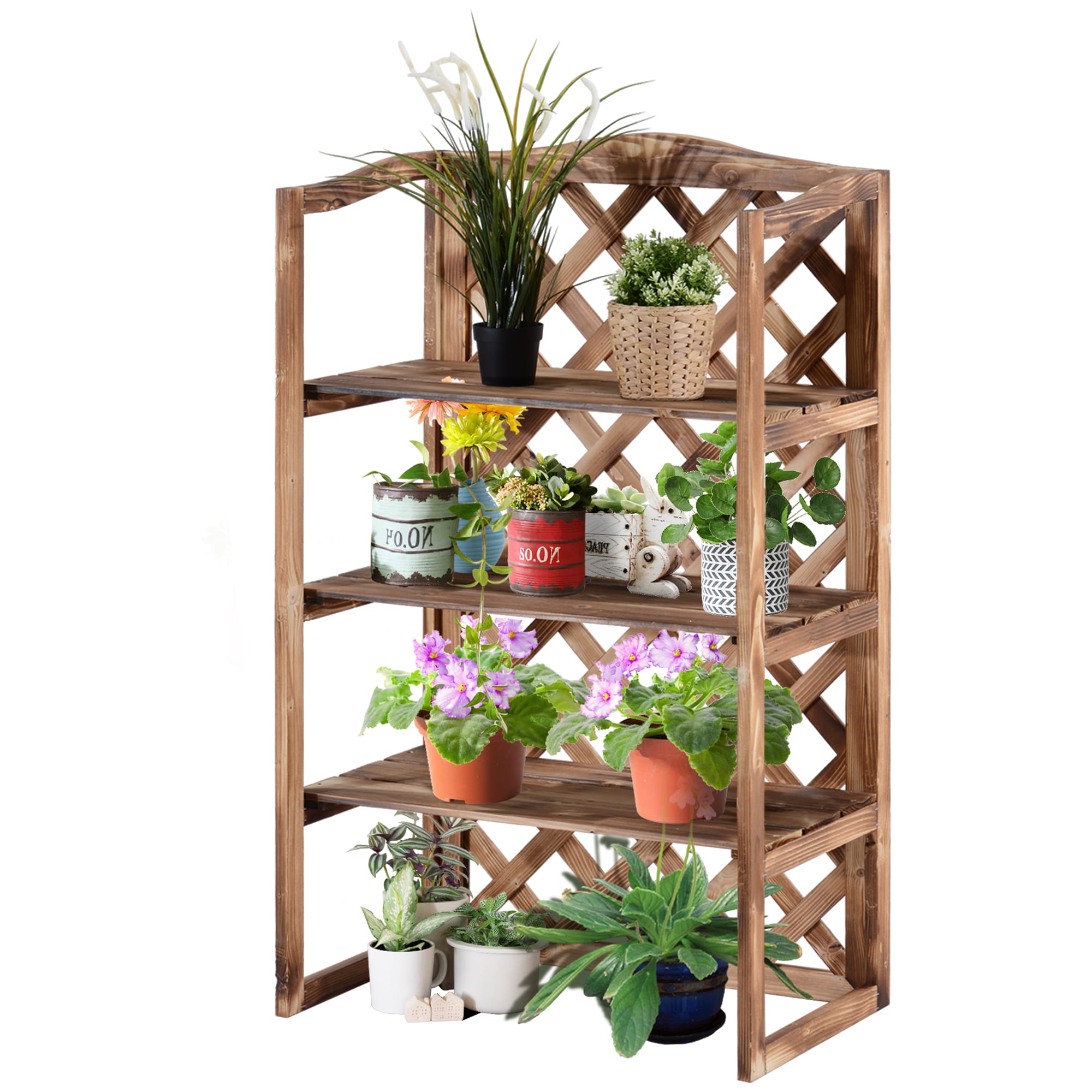Outsunny Étagère à fleurs Étagère à plantes Banc de fleurs 3 niveaux bois de sapin (Modèle8)