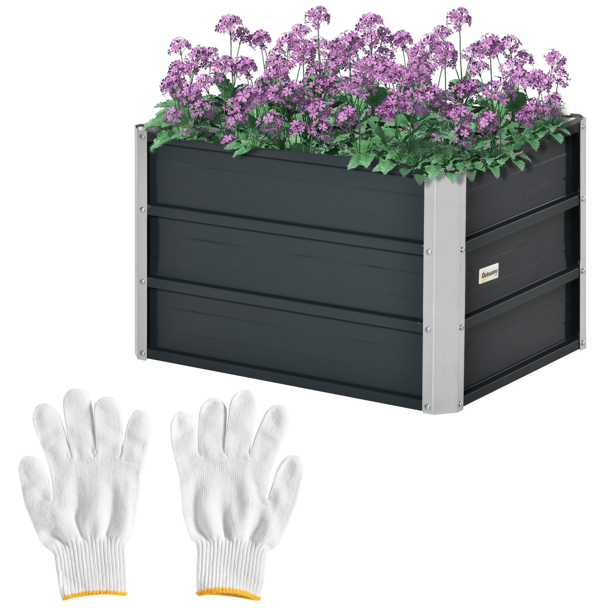Outsunny Carré potager lit de jardin surélevé en acier galvanisé fond ouvert conception extra profonde 66 x 47 x 40 cm gris foncé