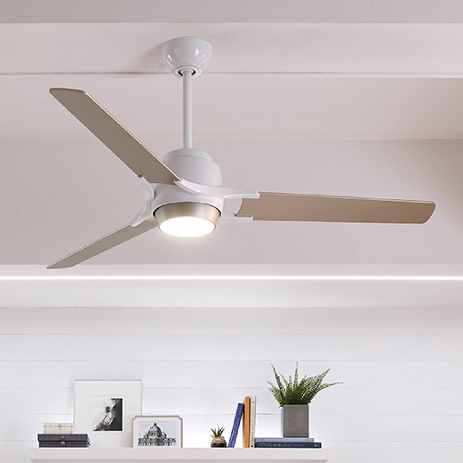 KICHLER Ventilateur plafond LED Zeus 3 pales blanc-argenté