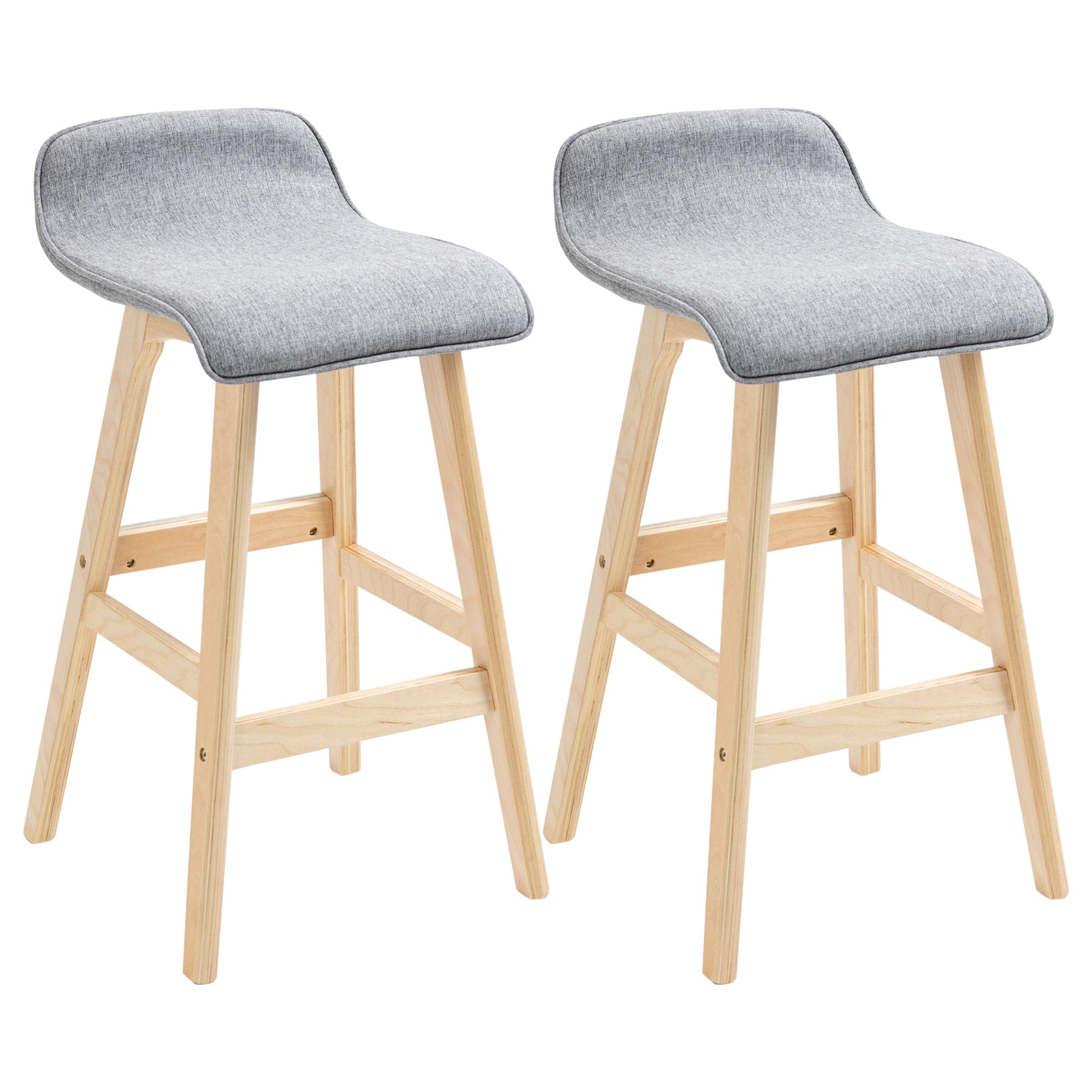 HOMCOM Lot de 2 tabourets de bar chaises de bar style scandinave repose-pied tissu gris