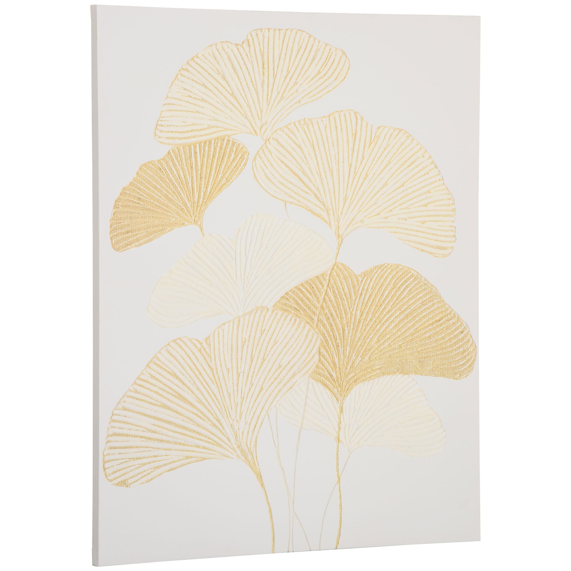 HOMCOM Tableau sur toile feuilles ginkgo doré - décoration murale - dim. 100L x 80l cm