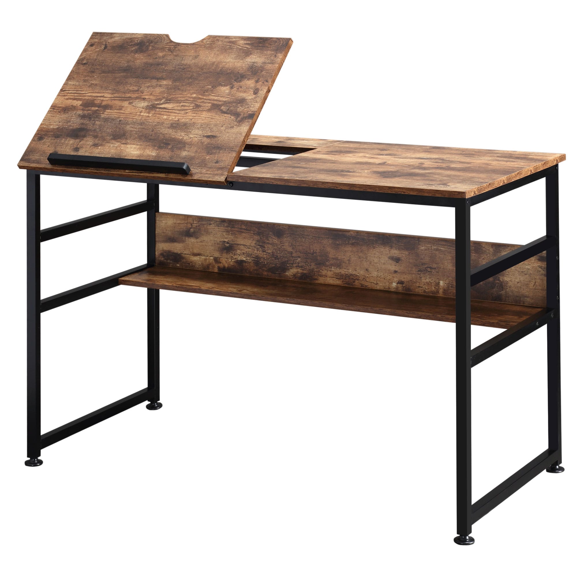 HOMCOM Table à dessin table d'ordinateur avec plateau inclinable 15 niveaux et étagère de rangement cadre en métal marron rustique