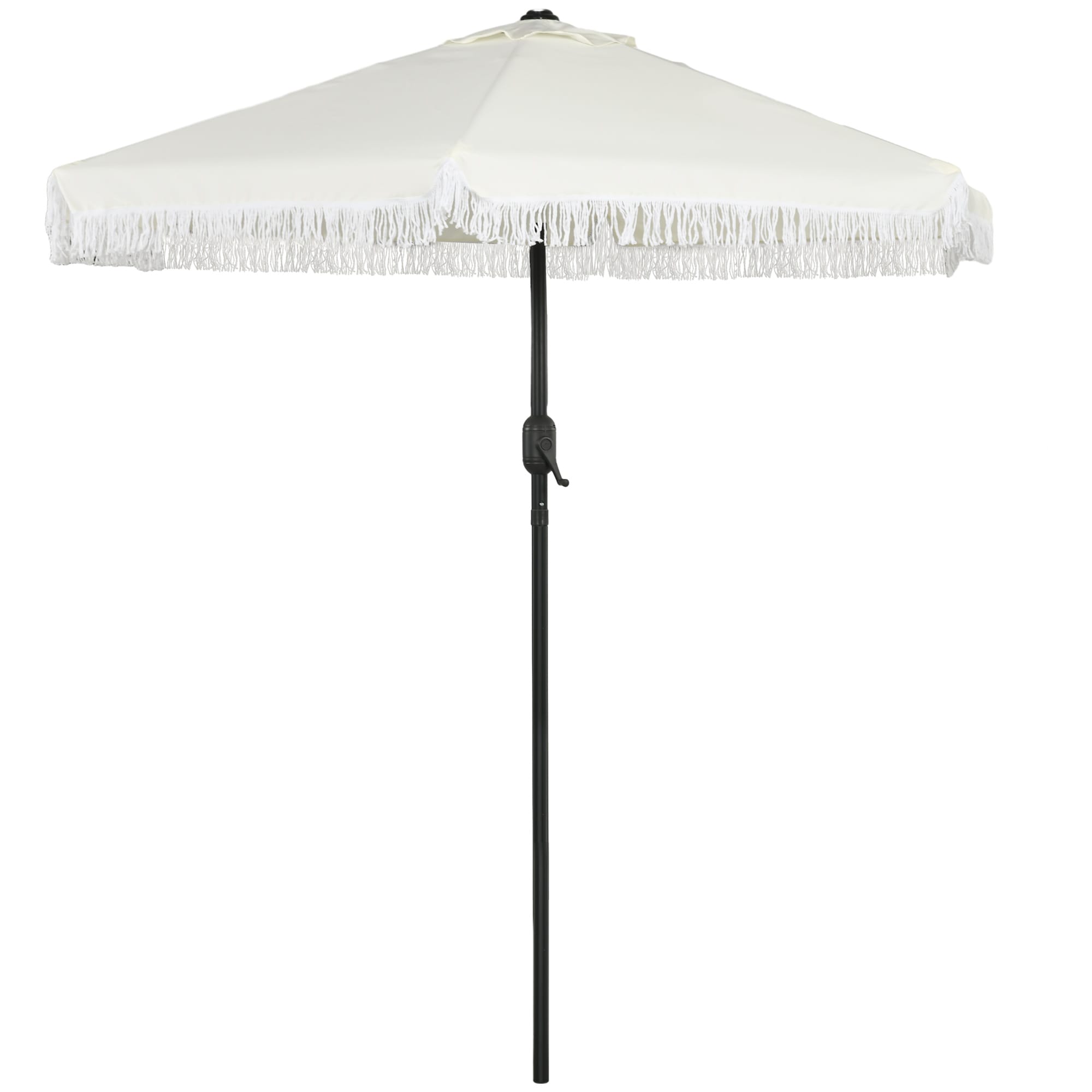 Outsunny Parasol de jardin inclinable parasol avec manivelle à franges style bohème 6 baleines Ø 225 x 223H cm crème et mât noir Outsunny Parasol de jardin inclinable parasol avec manivelle à franges style bohème 6 baleines Ø 225 x 223H cm crème et mât noir