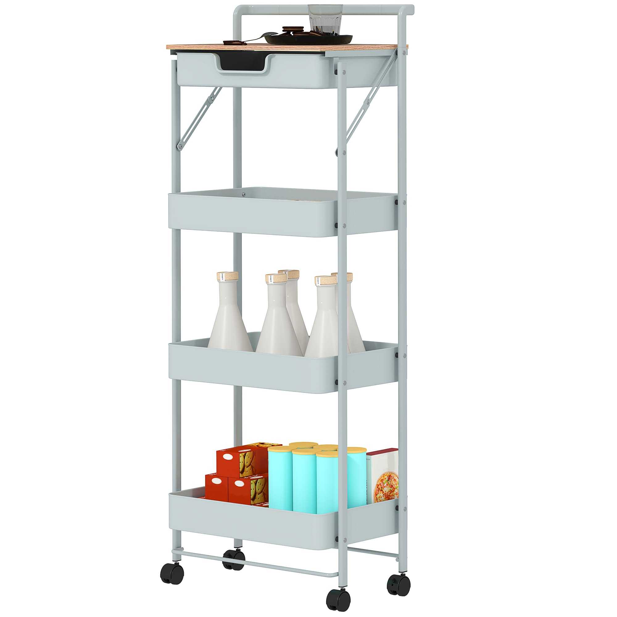 HOMCOM Desserte chariot de rangement à roulettes 4 niveaux avec tiroir