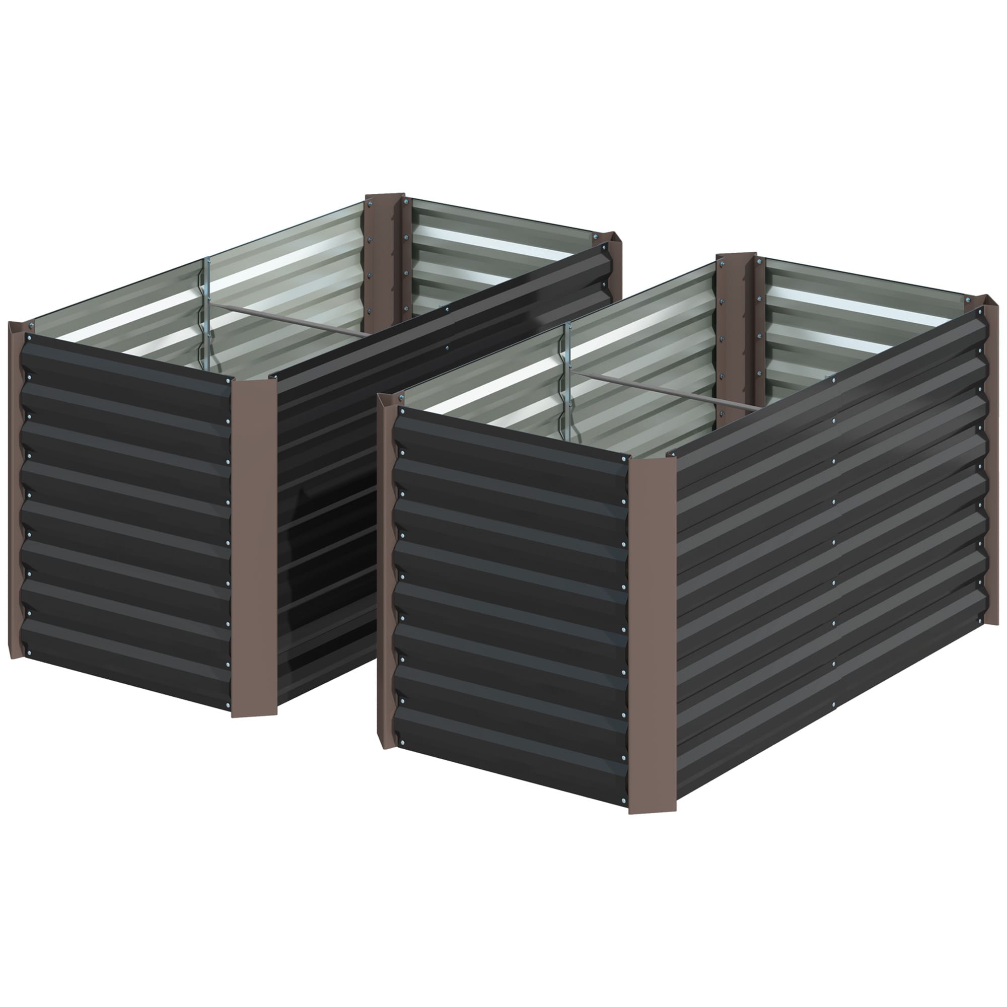 Outsunny Lot de 2 lits de jardin surélevés carrés potagers cadre en acier galvanisé fond ouvert 120 x 60 x 60 cm gris foncé