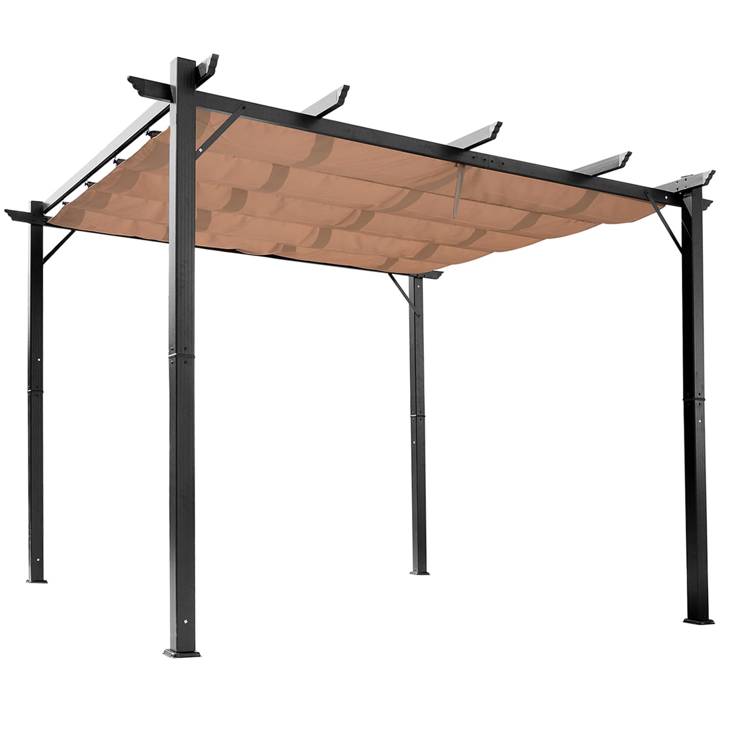 Outsunny Pergola Rétractable en polyester Marron Clair 4 x 3 x 2