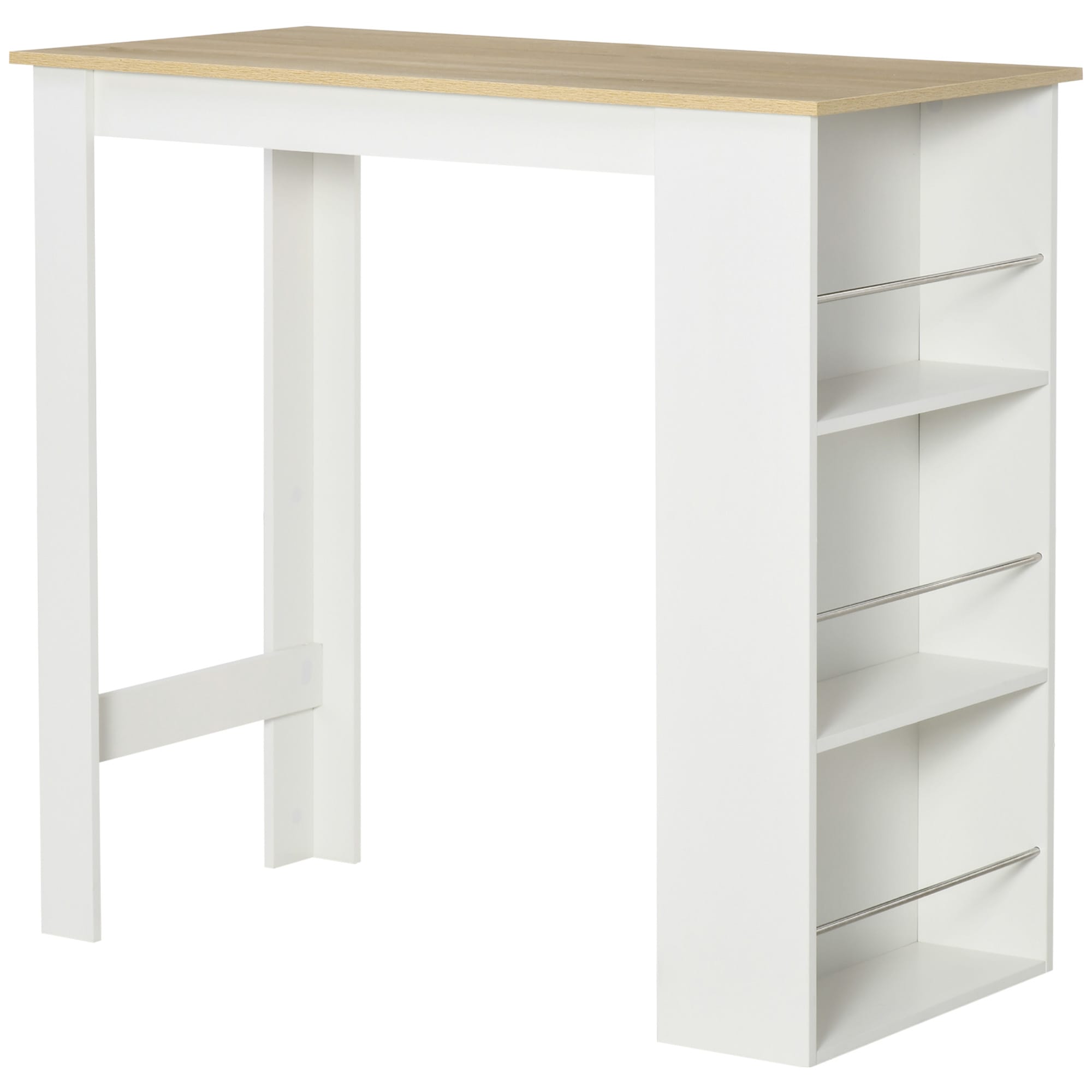 HOMCOM Table de bar table haute de cuisine mange-debout comptoir dim. 112L x 57l x 106H cm 3 étagères aspect chêne clair blanc