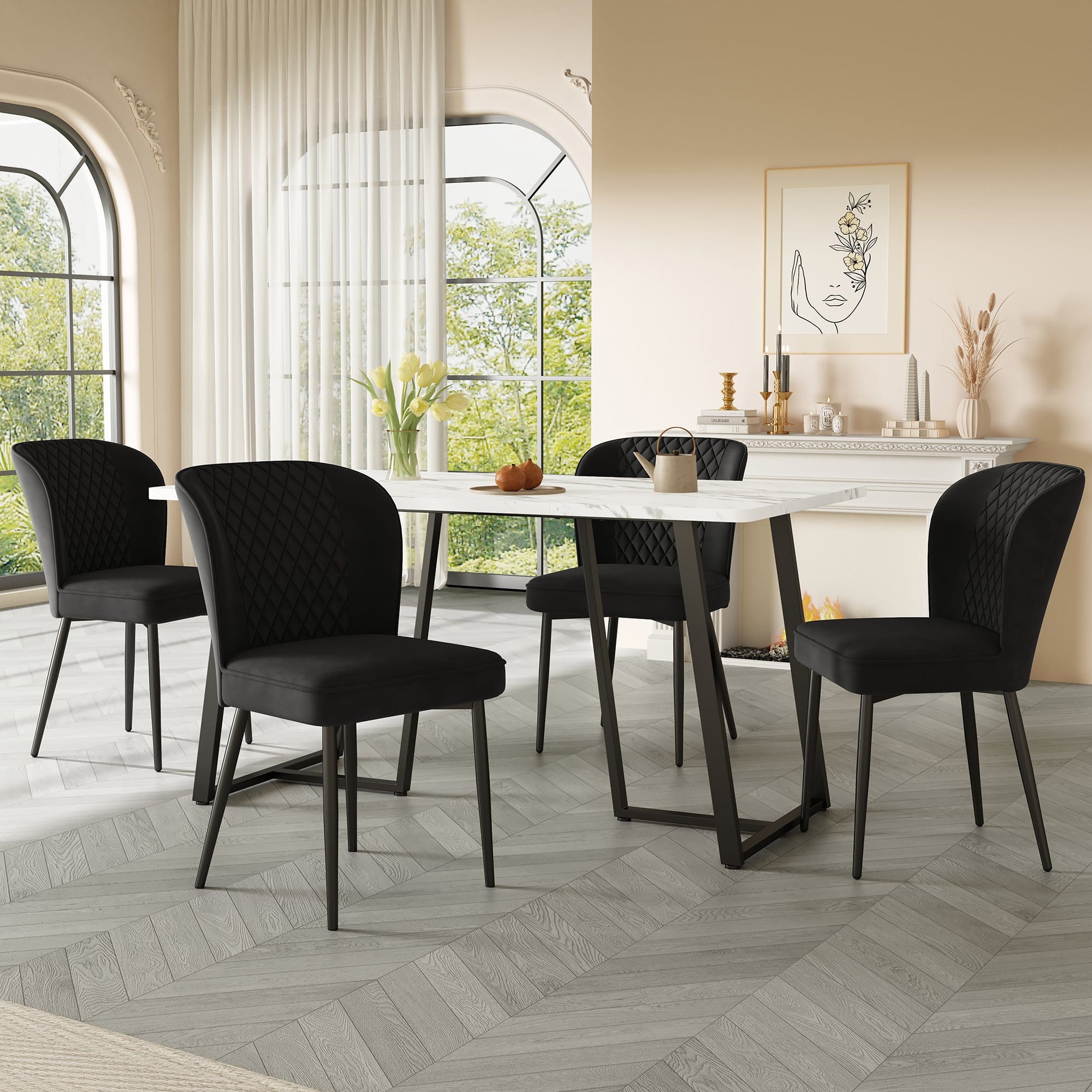 Moderne extensible plus rectangulaire Table à manger fabriqué à partir de MDF Motif marbré